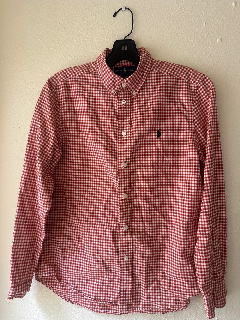 Polo by Ralph Lauren Red Gingham Button-Down Shirt with Embroidered Pony EUC